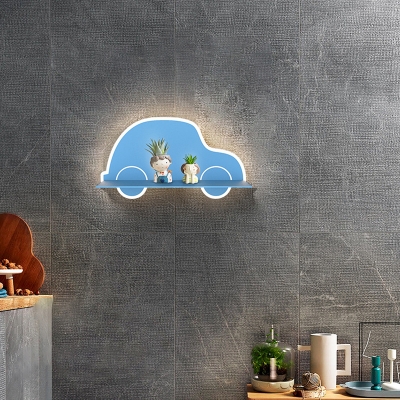 Transport Acrylic LED Wall Light Cartoon Blue Wall Sconce with Rack for Boys Bedroom