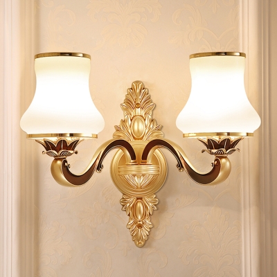 Wall Mount Lighting Antique Style Bedroom Wall Sconce with Curve Milk Glass Shade