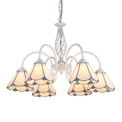 White Arcs Style Chandelier Mediterranean Metal Pendant Lighting with Conical Frosted Glass Shade