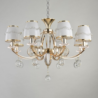 White Glass Tapered Ceiling Chandelier Minimalist Dining Room Pendant Light with K9 Crystals in Gold