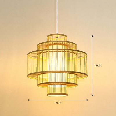 Wood Multi-Cylinder Suspension Light Contemporary 1-Light Bamboo Pendant Light for Restaurant