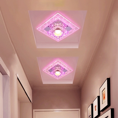 Aisle LED Ceiling Mounted Light Modern Clear Flushmount with Square Crystal Shade