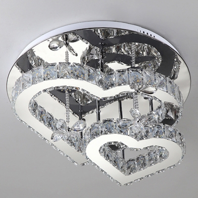 Beveled Crystal Loving Heart Shaped Flushmount Modern Chrome LED Semi Flush Ceiling Light