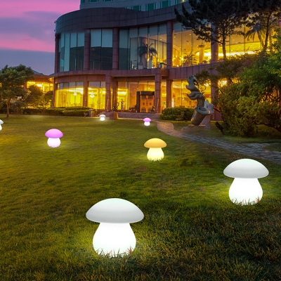 Cartoon Mushroom LED Ground Light PE Park Decoration Rechargeable Lawn Lighting in White