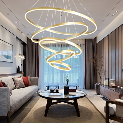 Circular Living Room LED Chandelier Aluminum 5-Light Simple Style Pendant Light Fixture