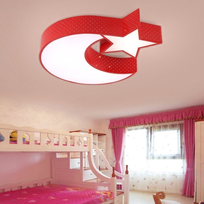 Crescent and Star LED Ceiling Fixture Cartoon Acrylic Childrens Bedroom Flushmount Light