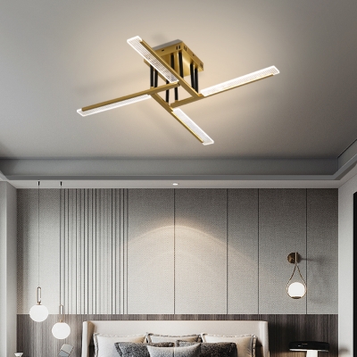 Criss-Cross LED Ceiling Mounted Light Minimalist Acrylic Bedroom Semi Flush Mount in Gold