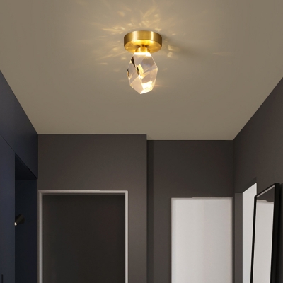 Cut Crystal Gem Flush Ceiling Light Simplicity LED Golden Flush Light Fixture for Aisle