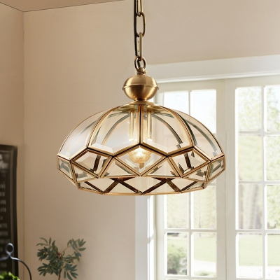 Dome Clear Glass Pendant Light Vintage 1-Light Dining Room Suspension Lighting in Gold