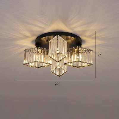 Floral Prismatic Optical Crystal Ceiling Light Modern Bedroom Semi Flush Mount Lighting