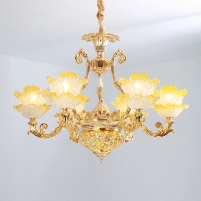 Gold Floral Ceiling Suspension Lamp Traditional Ombre Glass Bedroom Chandelier Light Fixture