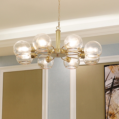 Gold Radial Suspension Light Postmodern Metal Chandelier with Dome Clear Glass Shade