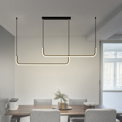 Linear Aluminum LED Island Lamp Minimalism Black Finish Hanging Light for Dining Room