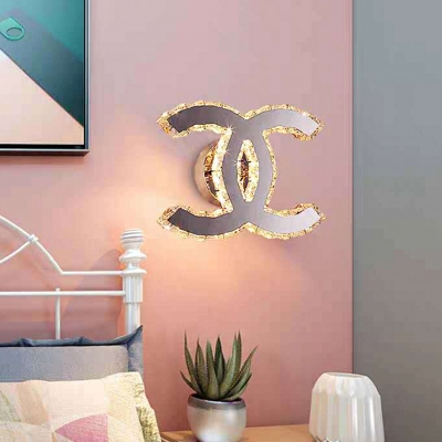 Minimalist Geometric LED Wall Sconce Crystal Encrusted Bedside Wall Light in Chrome