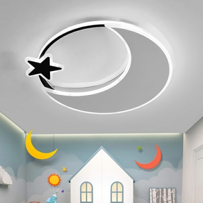 Moon and Star LED Flush Light Simple Acrylic Black and White Flush Mount Ceiling Fixture for Bedroom