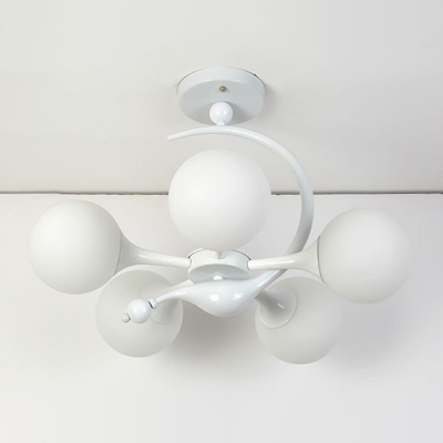 Opal Glass Globe Flush Chandelier Minimalist Semi Flush Mount Ceiling Light for Bedroom