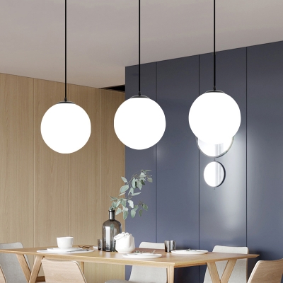Opaline Glass Globe Hanging Light Simple Style Single Black Suspension Pendant for Restaurant