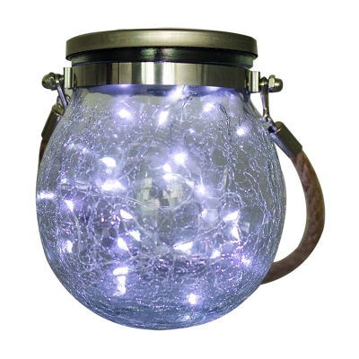Outdoor Solar LED Suspension Light Decorative Silver Pendant with Ball Crackled Glass Shade