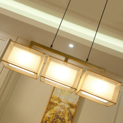 Rectangle Dining Room Island Lamp Fabric Contemporary Hanging Pendant Light with Tulle