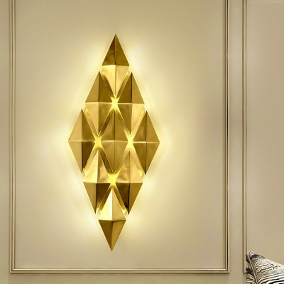 Rhombus Shaped Metal Wall Light Art Deco Gold Finish Sconce Light Fixture for Bedroom