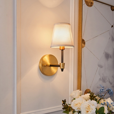 Simplicity Conical Wall Mount Lamp 1-Light Fabric Wall Sconce in Gold for Corridor