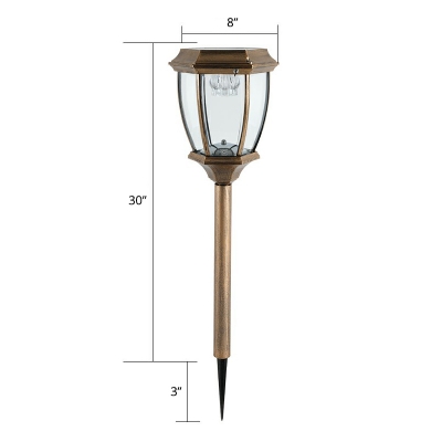 Solar Powered Patio Path Lamp Retro LED Stake Lighting with Bell Clear Glass Shade