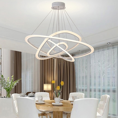 Triangular Dining Room Hanging Lamp Acrylic Minimalistic LED Chandelier in White