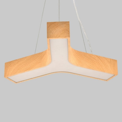 Y Shaped Wooden Pendant Lamp Minimalistic Beige Ceiling Chandelier Light for Office