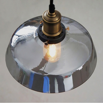 1-Light Smoke Grey Glass Hanging Lamp Industrial Black-Brass Barn Shaped Bistro Ceiling Pendant
