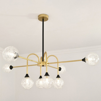 Ball Chandelier Light Postmodern Glass 8 Lights Gold Hanging Lamp for Living Room