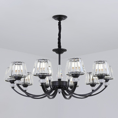 Black Arc Chandelier Lamp Contemporary Metal Pendant Light with Conical Crystal Shade