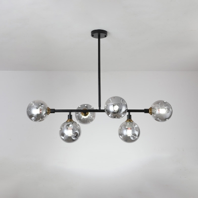 Blown Dimpled Glass Ball Island Lamp Simplicity Black Finish Ceiling Hang Light for Dining Room
