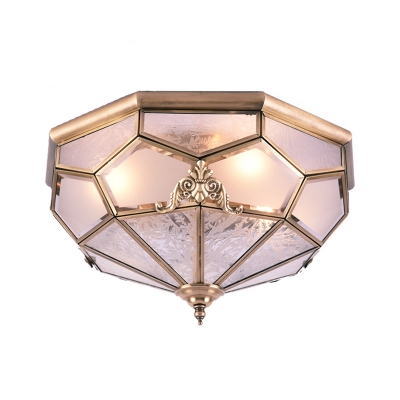 Brass Finish Flushmount Light Colonial Frosted Glass Bowl Ceiling Mounted Light for Living Room