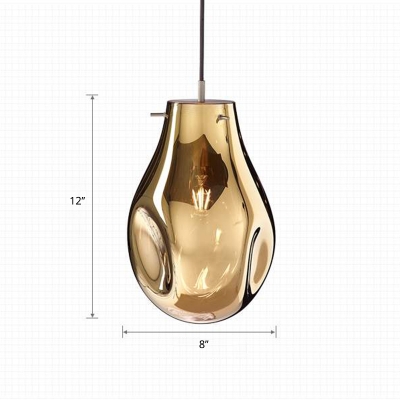 Dimpled Glass Droplet Pendant Lamp Designer Style Single-Bulb Hanging Light for Restaurant