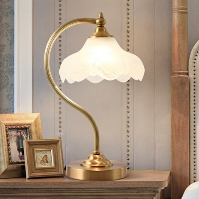 Gold Gooseneck Table Lamp Vintage Metal, Table Lamps With Frosted Glass Shades