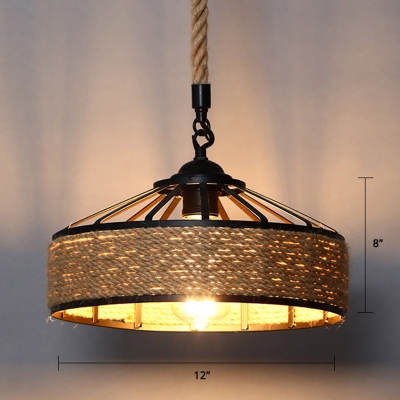 Hand-Wrapped Rope Brown Suspension Light Barn Shaped 1 Head Rustic Pendant Lamp for Bar