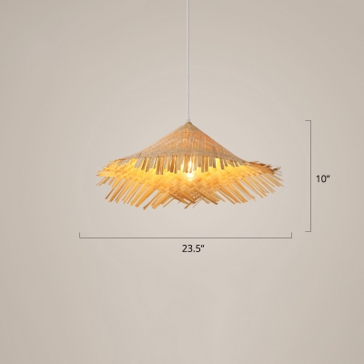 Hat Shaped Restaurant Ceiling Light Bamboo 1 Head South-East Asia Pendant Lighting in Beige