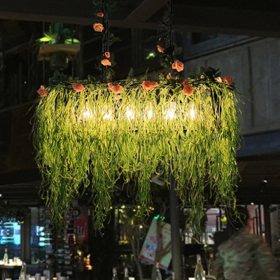Iron Cage Style Island Light Industrial Restaurant Hanging Light with Decorative Plant
