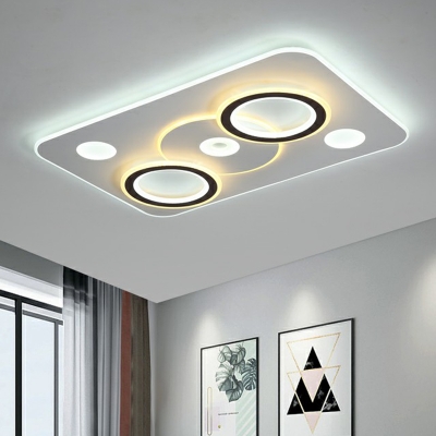 Modern Rectangle and Circle Ceiling Fixture Acrylic Living Room LED Flush Mount Lighting in Black-White