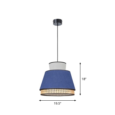 Nordic Tapered Hanging Pendant Light Metal 1-Light Bedroom Ceiling Lamp with Bamboo Mesh Edge