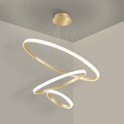 Ring Shaped Acrylic Hanging Light Simplicity Golden LED Chandelier for Dining Room