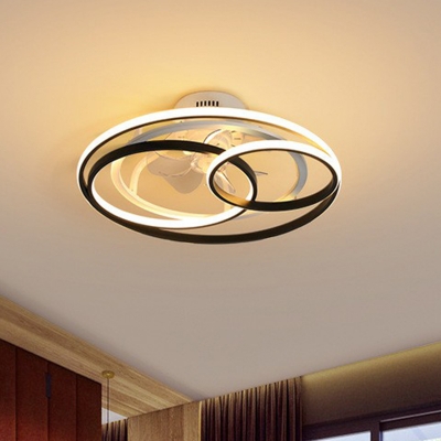 Round LED Ceiling Fan Light Simplicity Metal Bedroom Semi Flush Mount Light with Remote