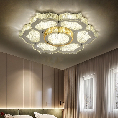 Silver Flower Flush Ceiling Light Modern Crystal LED Flush Mount Fixture for Living Room