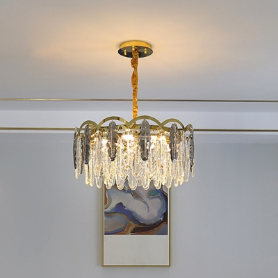 Smoke Grey Crystal Foliage Chandelier Postmodern Brass Finish Pendant Lighting for Living Room