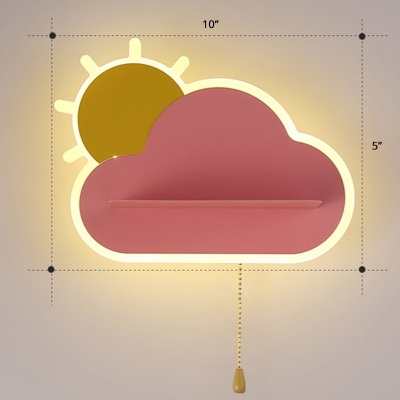 Sun and Cloud LED Sconce Lamp Cartoon Metal Child Room Wall Light with Pull Chain