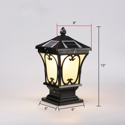 Traditional Pagoda Solar Post Light Frosted White Glass LED Landscape Lamp for Yard