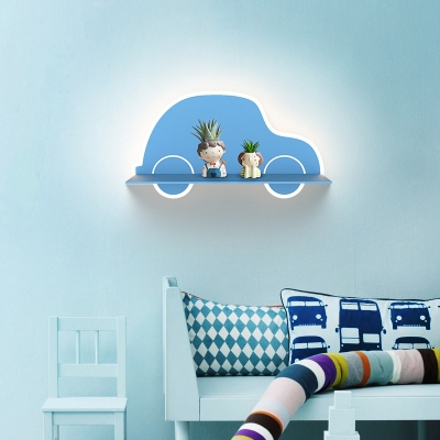 Transport Acrylic LED Wall Light Cartoon Blue Wall Sconce with Rack for Boys Bedroom