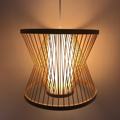 Wood Hand-Weaving Ceiling Light Fixture Asian Style 1-Light Bamboo Pendant Light