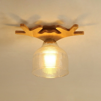Wood Mini Flush Mounted Light Simplicity 1 Head Milk Glass Ceiling Lamp for Aisle