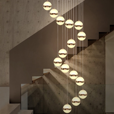 Acrylic Globe Cluster Pendant Light Modernist Rose Gold LED Hanging Light Fixture for Stairs